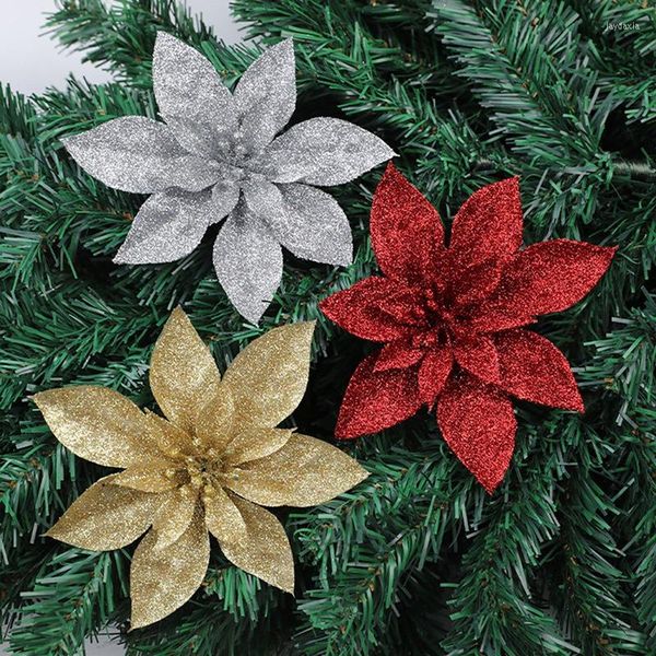 Dekoratif çiçekler Noel parıltı yapay poinsettia xmas ağacı dekor ev partisi için 2023 navidad yıl süsü 7cm