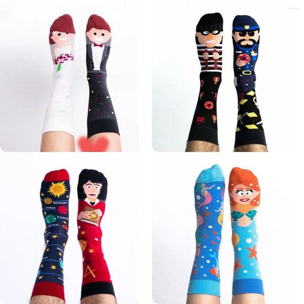 Herrensocken, asymmetrischer AB-Stil, Cartoon-Baumwolle, lustige Damenstrümpfe, Paar, Mode, Sport, trendige Mittelröhre