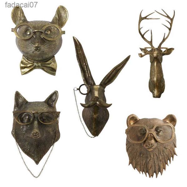 Pipa da fumo in alluminio bronzato Staute Animale con occhiali Appeso a parete Demone Coniglio Orso Louie Topo Frankie Stag Decorazione domestica L230620