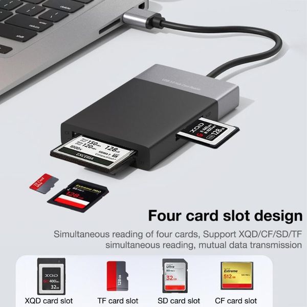 In 1 Multi-Speicherkartenleser ABS-Aluminiumlegierungsgehäuse PVC-Draht USB 3.0 2-Port-HUB-Hochgeschwindigkeitsadapter für XQD CF SD TF