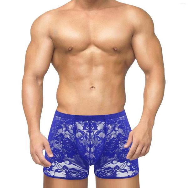 Unterhosen Männer Unterwäsche Spitze Boxer Sissy Mesh Höschen Homosexuell Transparent Niedrige Taille U Convex Pouch Tanga Weiche Boxershorts