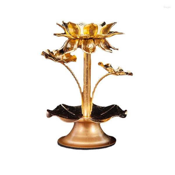 Kerzenhalter HF Öllampenhalter Sieben-Sterne-Kerzenständer Sitz Buddhistischer Lotus Metall für Buddha Gold