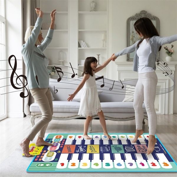 Baby Music Sound Toys Educational Double Row Key Piano Mat 8 Instrument Kid Play Carpet Rug Interactive Hand Foot Coordination Dance Pad Toy 230707