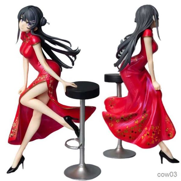 Экшн -фигуры Sakurajima Figura Anime Figure Молодежный мальчик Sakurajima Sexy Red Cheongsams Girl Model Collection Gift R230710