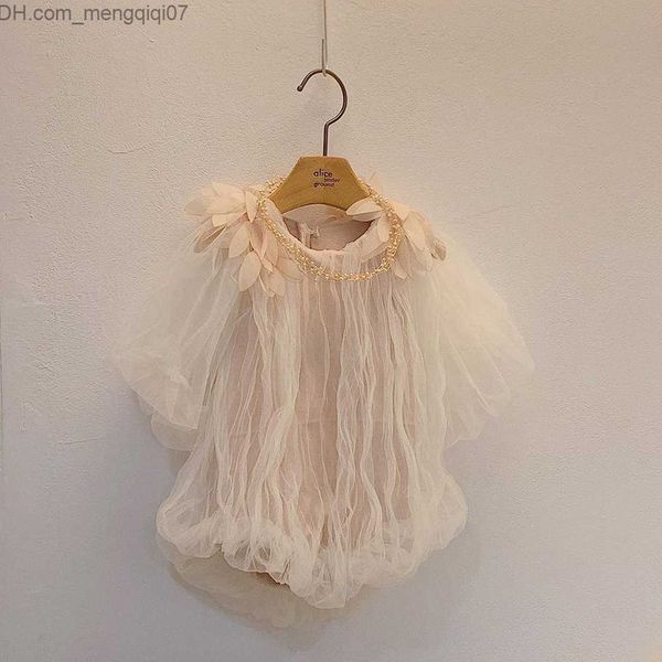 Pagliaccetti 3 D Flower Princess Tulle Abito in pizzo adatto per ragazze sorelle tuta a maniche lunghe per bambini vestiti di compleanno per neonati Z230711