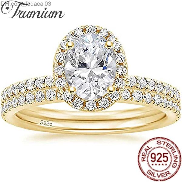 Alianças de casamento verdadeiras 15 quilates de prata 925 verdadeiras zircônia cúbica conjunto de anéis de noiva corte oval anel de noivado CZ anel de casamento feminino tamanho 313 Z230711