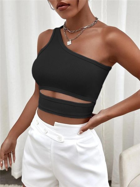 Damen-Tanktops, solides One-Shoulder-Rippstrick-Tanktop für Frauen, Sommer, Schwarz, sexy Y2K-Kleidung, Street-Style, Goth, Ausschnitt, Crop-Streetwear