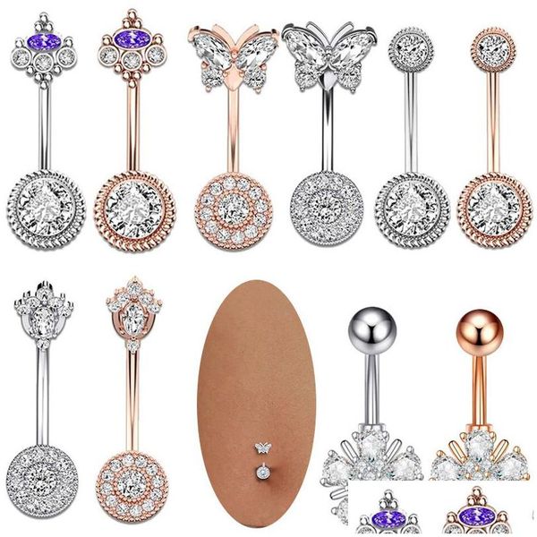 Navel Bell Button Rings Piercing per le donne Zircon Crystal Star Round Acciaio chirurgico Summer Beach Fashion Body Jewelry Drop Delivery Dheik