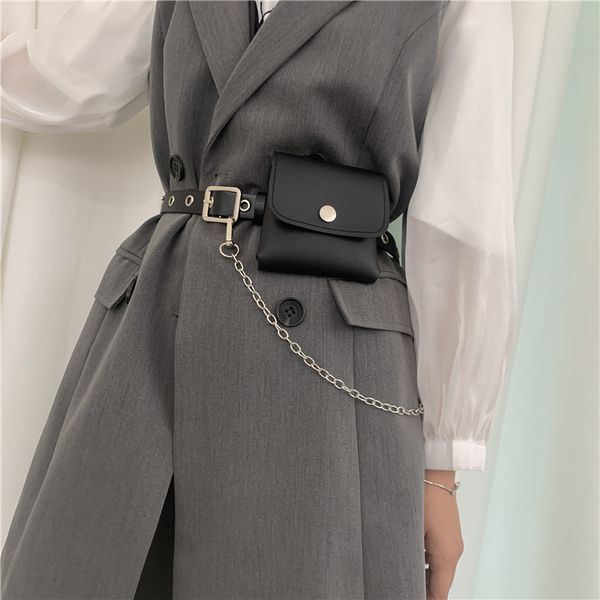 Marsupi Donna Fashion Pack PU Fanny Simple Womens Gift Belt Bag Catena del telefono per Lady Casual Borsa femminile nera 230711