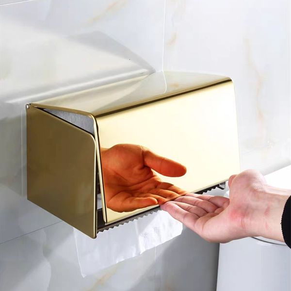 Suportes de papel higiênico luxo ouro suporte de papel higiênico acessórios de banheiro de aço inoxidável suporte de papel toalha de parede retrô caixa de papel higiênico 230710