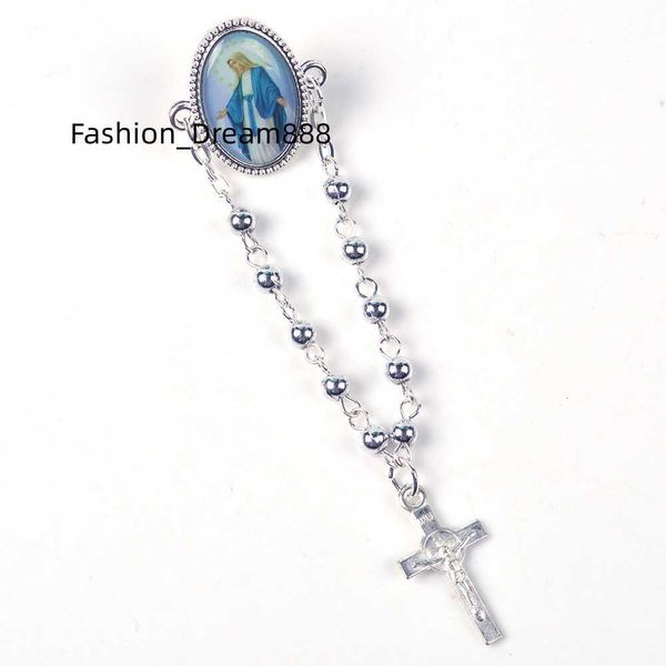Spilla da bavero per rosario in stile religioso Beata Madre Spilla per spilla con rosario in perline d'argento