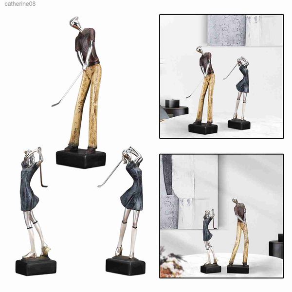 Casal de resina Jogador de golfe Figura Personagens Estatueta Desktop Escultura Estante de mesa para casa Estátua Ornamentos colecionáveis exclusivos L230711