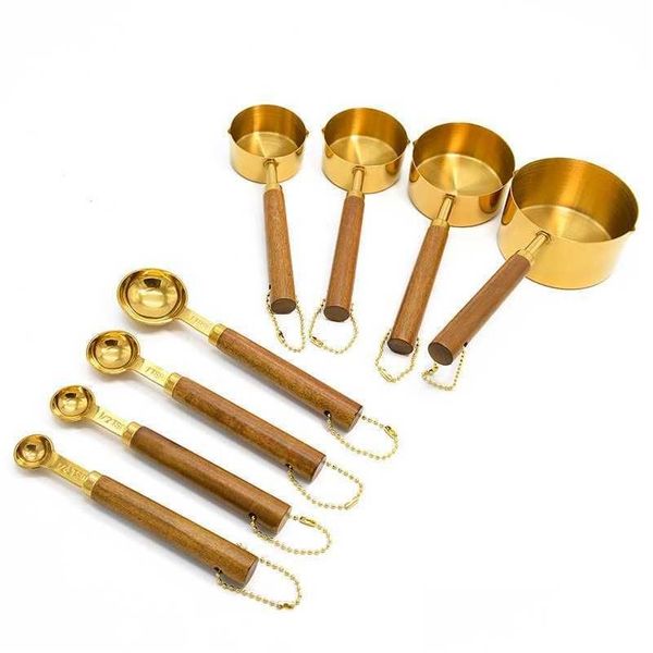 Измерение инструментов трансграничное набор набор Acacia Wood Cup Spoon Rose Gold R230704 Доставка доставки дома кухня кухонная столовая Dhq1v