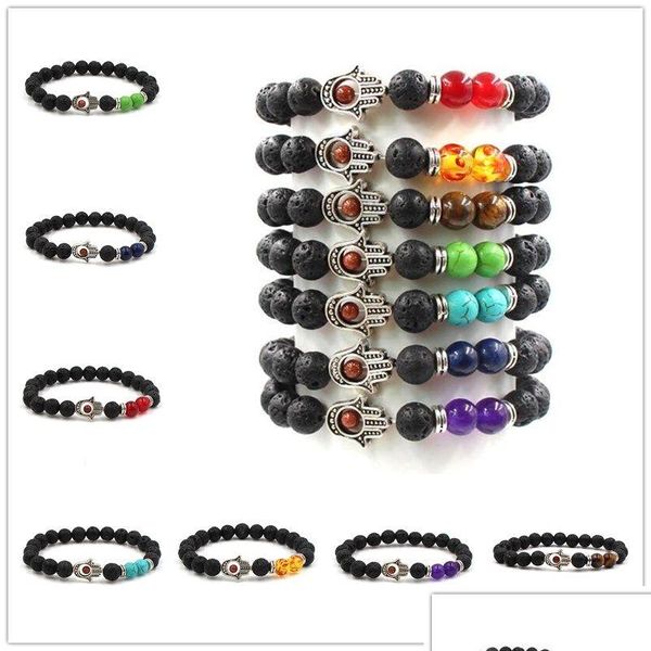 Charm Armbänder Mode Natürliche Schwarze Lava Stein Palm Chakra Armband Aromatherapie Ätherisches Öl Diffusor Für Frauen Männer Drop Liefern Dhamx