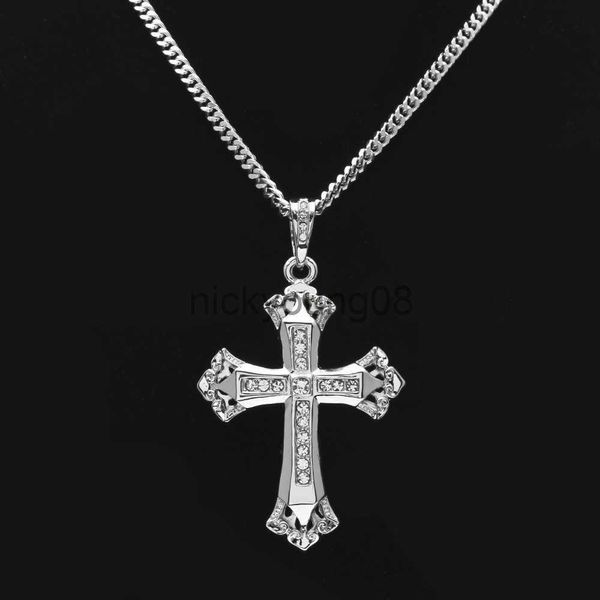 Collane con ciondolo HipHop Cattolico Collana con ciondolo a croce grande Collana in argento placcato oro 18 carati Collana lunga pendenti per uomo Donna regali x0711