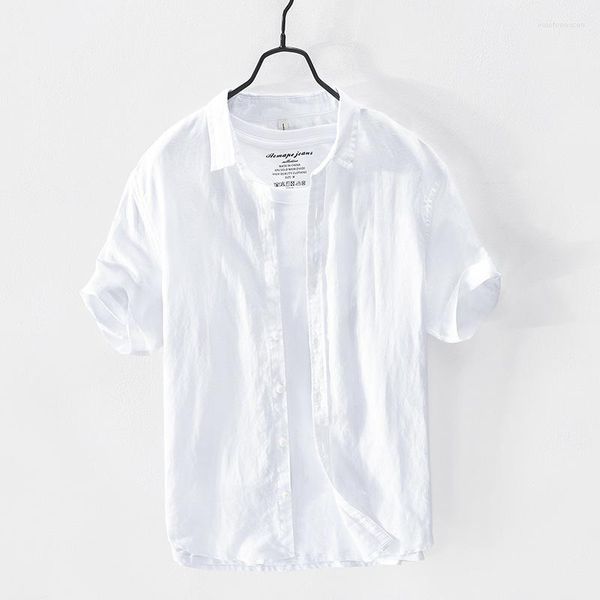 Camisas casuais masculinas 3321 Roupas de linho de algodão de alta qualidade Macho de colarinho quadrado simples Escritório de manga curta diariamente tops de blusa de homens magros