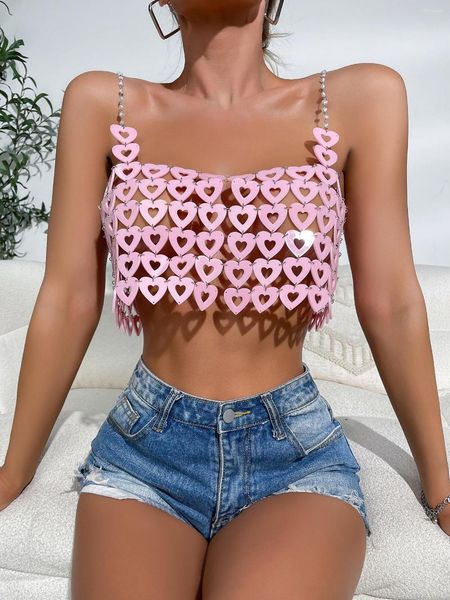 Damen Tanks Sexy Pailletten Hängender Hals BH Top Brustkette Frauen Sommer Strand Kristall Quaste Anhänger Körper Festival Y2K Schmuck