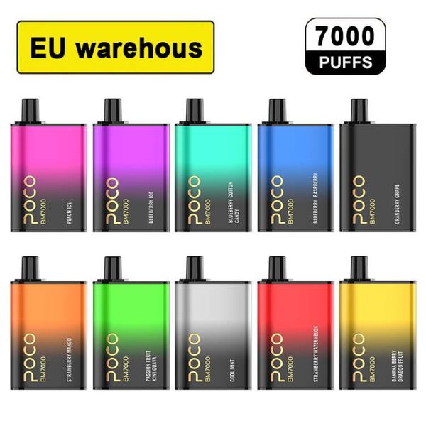 Descartável Vape Poco BM7000 Cigarro Eletrônico UE EUA warehouse Vape Pen 7000 puffs E-cigarette Recarregável Mesh Coil 17ML 10 Sabores Dispositivo Mais Novo Vapor Pen