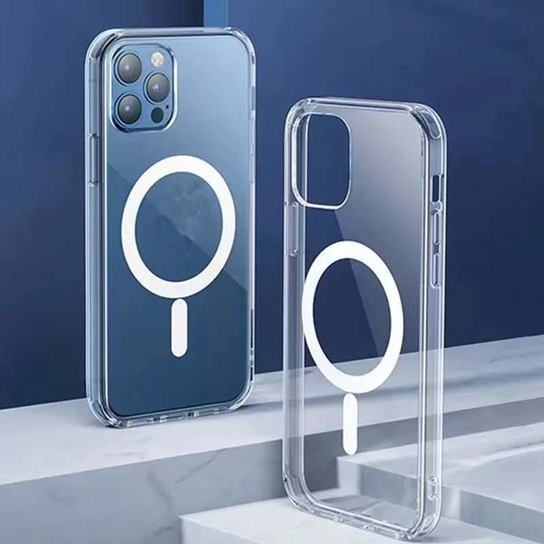 Case di telefono magnetico trasparente trasparente per iPhone 14 13 12 11 Pro Max Mini Plus Affronta Shock con Caricatore wireless compatibile con pacchetto di vendita al dettaglio 818
