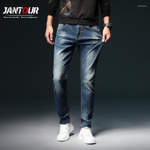 Мужские джинсы бренд осенний зимний эластичный ретро -ретро италия.