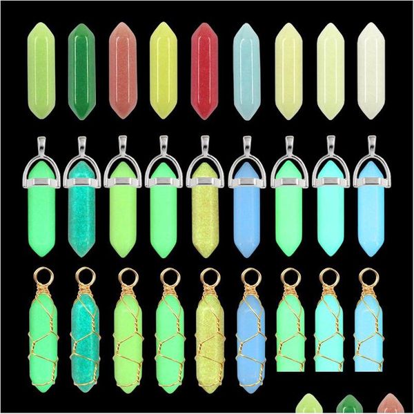 Charms pietra luminosa prisma esagonale vetro cristallo bagliore luce nel ciondolo buio per creazione di gioielli collana accessori goccia Deli Dhmy6