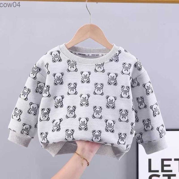 Butik Sweatshirts Bebek Çocuk Kız Çocuk Karikatür Ayı Baskı Üst Giysileri Moda Çocuklar Toddler Bebek Hoodies 6 aydan 6Years L230625