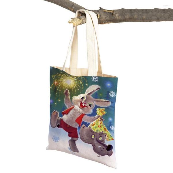 Borse per la spesa Borsa di tela per cartoni animati per animali domestici per bambini Regalo di Natale Cute Animal Girl Women Tote Handbag Supermarket Shopper