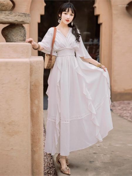 Abiti casual 2023 Summer Woman Beach Seaside Dress Holiday Desert Backless Fashion Long White Vestidos