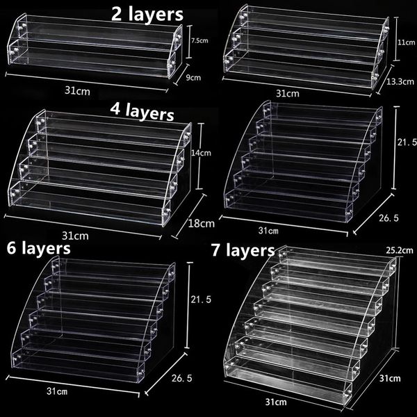 Suportes de armazenamento Racks de 2 a 7 camadas Esmalte de unha acrílico Desktop Transparente Expositor de escada Batom Cosméticos Armazenamento em várias camadas 230710