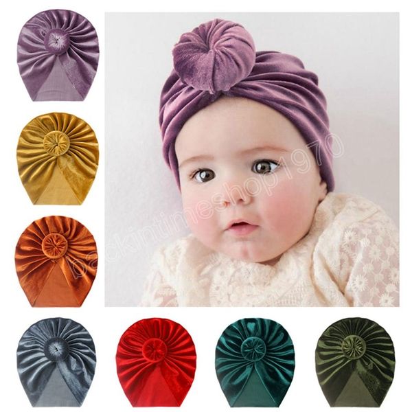 Tinta unita Ciambella Neonate Cappelli indiani Soft Skin-friendly Velluto dorato Cappellino neonato Abbigliamento Decorazione Accessori per bambini