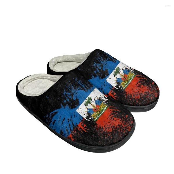 Тапочки отличный флаг гаитита хлопковые мужские женские женщины последние сандалии спальня плюшевые помещения держите теплую обувь тепло