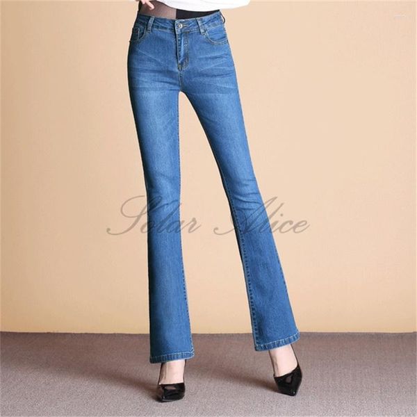 Jeans feminino 2023 verão outono moda slim boot cut meninas calças elásticas flare casuais