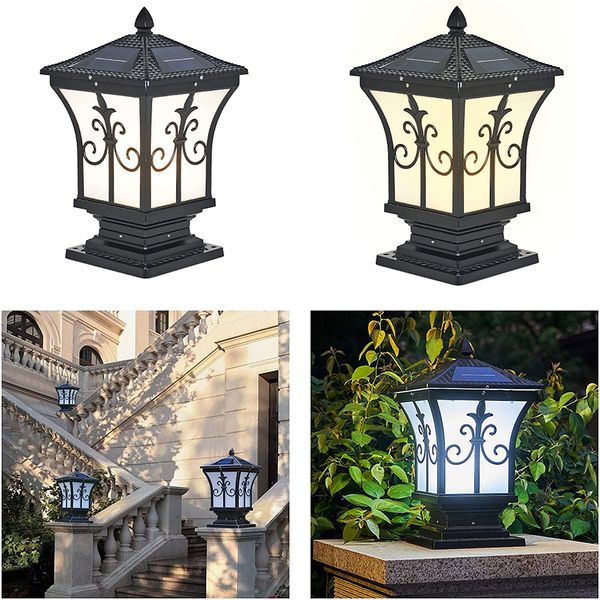 LED Solar Säule Licht Fernbedienung Retro Laterne Wasserdichte Outdoor Veranda Säule Lampe Nachtlicht Garten Zaun Dekoration