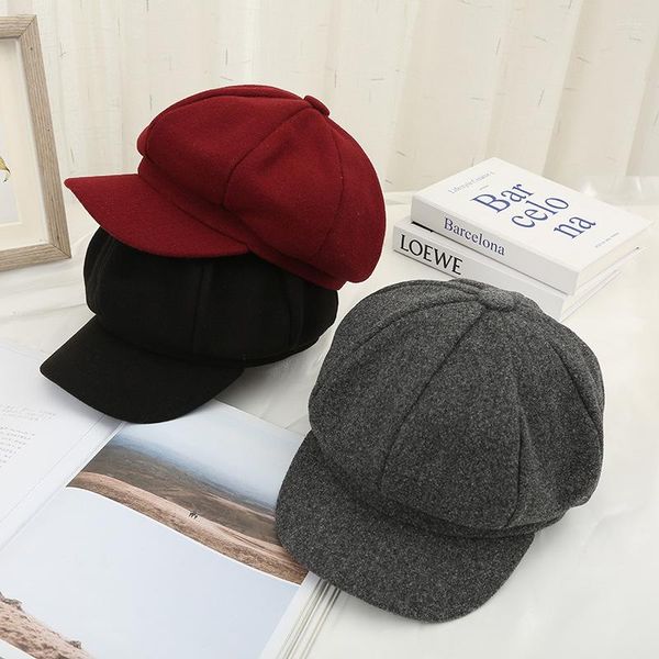 Berretti a sfera Cappelli autunnali invernali Cappello ottagonale con visiera scozzese vintage da donna Tessuto di lana Viso tondo Berretti Artista di moda