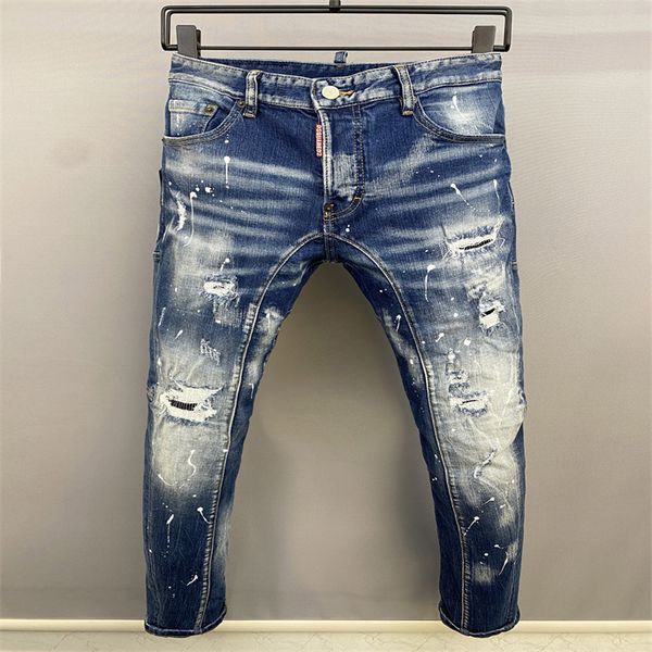 #1 роскошь дизайнеры джинсы расстроены Франция мода Пьера Прямая мужская байкерская байкерская дыра.