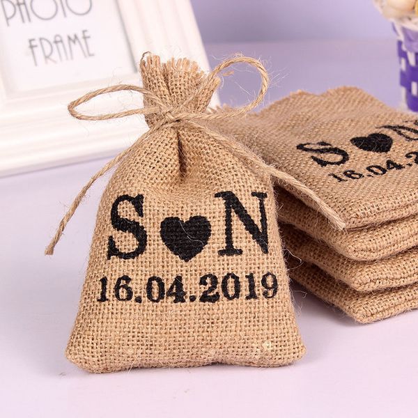 Verpackungsbeutel, 50 Stück, 10 x 14 cm, personalisierte Jutebeutel aus Sackleinen mit Kordelzug, individuelle Namensbeutel, Geschenke, Verpackungsbeutel, kleine Hochzeitsgeschenke für Gäste, 230710