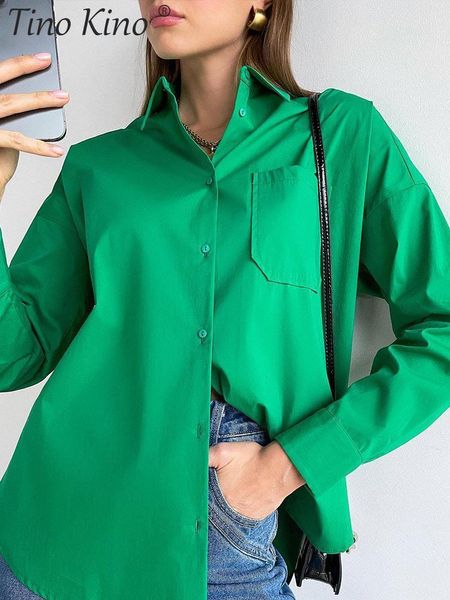 Женские блузкие рубашки Сплошные женские рубашка элегантная зеленая равнина офисные рубашки с карманной весенней модной топ 230710