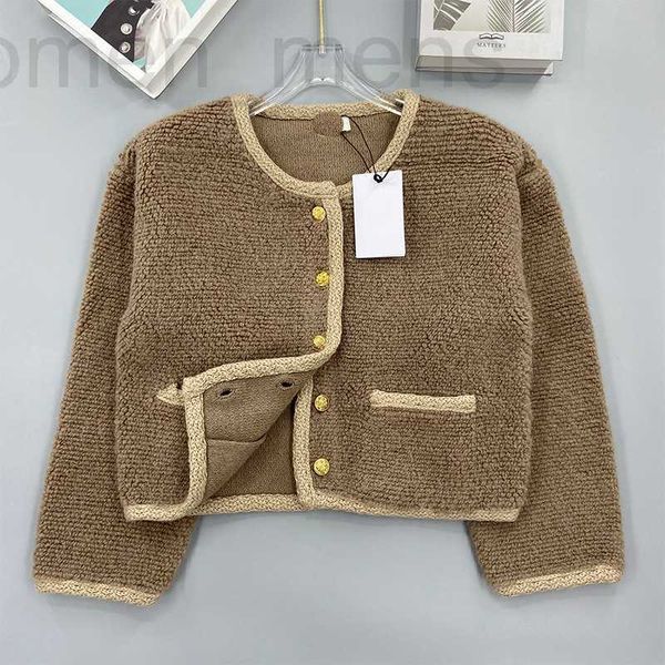 Maglieria da donna T-shirt firmata Girocollo Cardigan a maniche lunghe tondo a grana Teddy Cappotto francese in lana di alpaca Maglione pigro AZW6