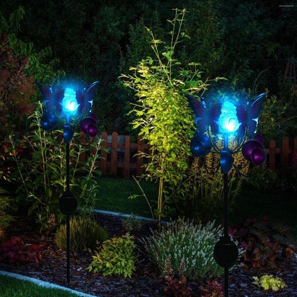 Solar Hummingbird Pinwheel Landscape Lamp 3D Iron Wind Spinners Ground Plug Light Ornamenti di illuminazione colorati per il patio del cortile