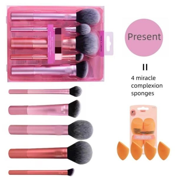 Real techniqus Brushes RT set di pennelli per trucco 4183 5pcs Cosmetics Tool Power Blush setting Pennello per scolpire Alta qualità + 4pcs spugne per carnagione miracolosa per regalo