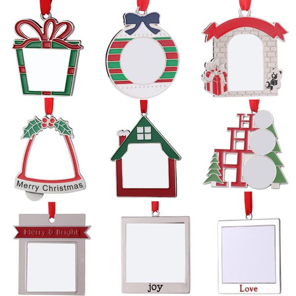 Sublimação de metal em branco enfeites de árvore de natal pingentes pendurados decoração de árvore de natal pingente moldura transferência de calor diy para festa fogão decoração de casa