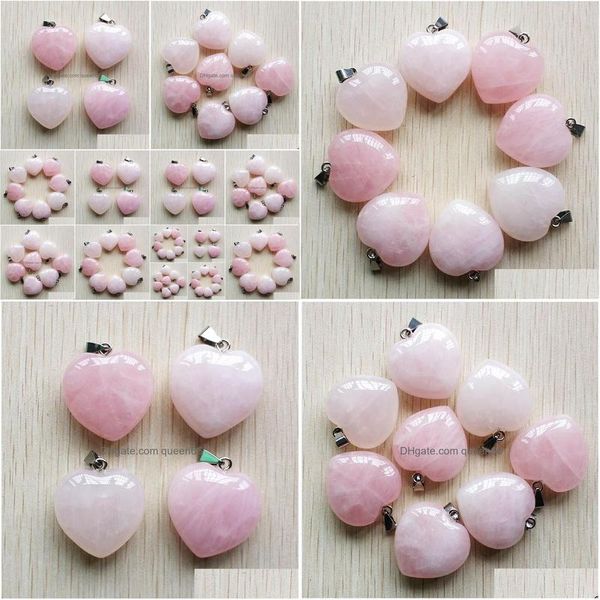 Amuletos Pedra Natural 30Mm Forma de Coração Rosa Quartzo Pingentes Chakras Gem Fit Brincos Colar Fazendo Entrega Gota Sortida Jewe Dhe9B