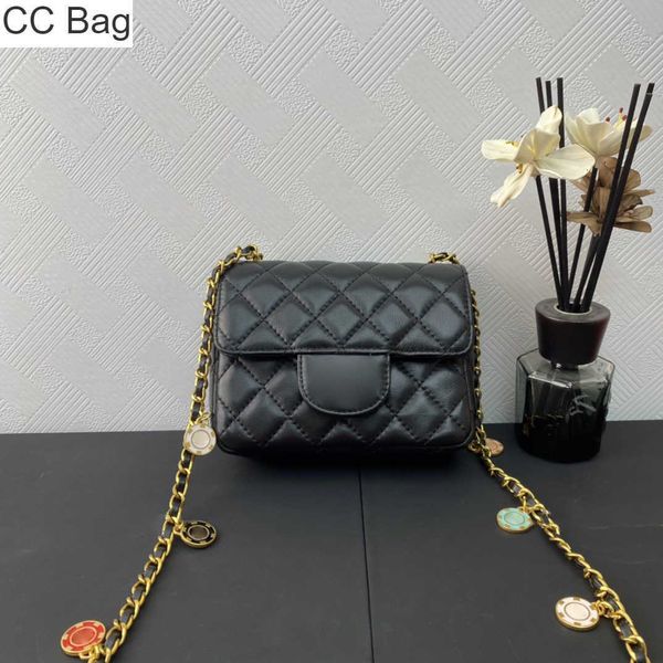 Bolsa CC 1619CM Distintivo Moedas Cadeia Bolsas Tiracolo Clássico Pele de Cordeiro Diamante Acolchoado Vintage Metal Turnbuckle Ombro Multi Pochette Bolsas Femininas Mini Parede