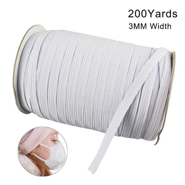 Auf Lager 200 Yards Länge 0 12 Zoll Breite geflochtenes elastisches Band Cord Strickband zum Nähen DIY Maske Tagesdecke Elastic3194