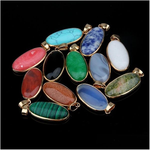 Amuletos Pedra Natural Gota de Água Rosa Quartzo Turquesa Tigres Olho Opala Pingente de Ágata Faça Você Mesmo Para Druzy Pulseira Colar Brincos Jóias Dhduv