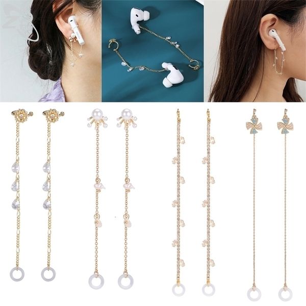 Saplama Anti Kayıp Zincir Damla Küpeler Altın Kaplama Sarkan Kulaklık Tutucu Strap Charm Studs ve Cuff Küpe Aksesuarları 230710