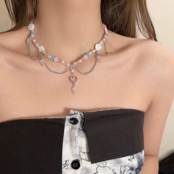 Chaînes Mode Coréenne Vintage Acrylique Perlé Gland Chaîne Collier Ras Du Cou Femmes Charme Esthétique Grunge Y2K EMO Bijoux Accessoires Cadeau