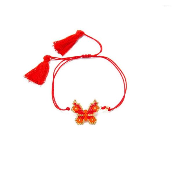 Länkarmband Go2BoHo Kina Röd fjärilsmönster Modesmycken Miyuki Beads Handgjorda vävda tofs för kvinnor