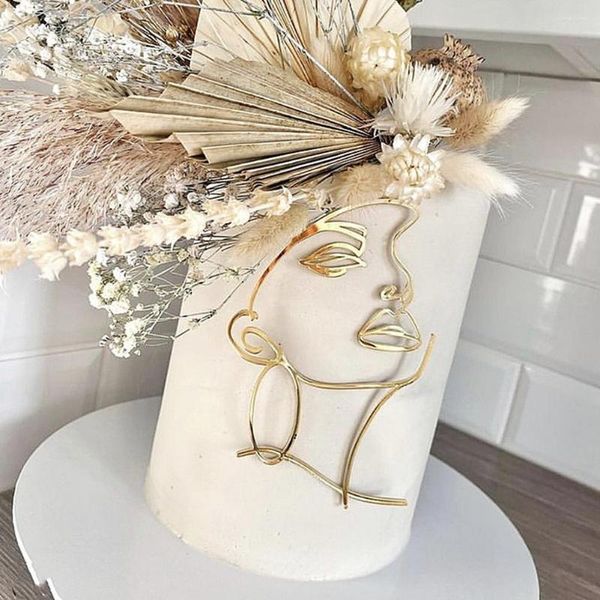 Artigos para festa 1 peça acrílico abstrato simples figura feminina arte facial inserção de cartão de casamento decoração de bolo de aniversário