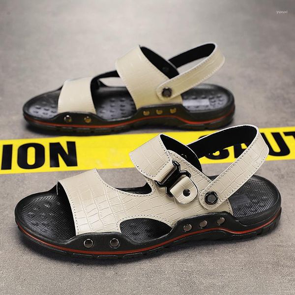 Hausschuhe Herren Sommer Sport Mode Fischer Schuhe Plattform Outdoor Strand Slides Leder Flache Luxus Casual Männliche Sandalen